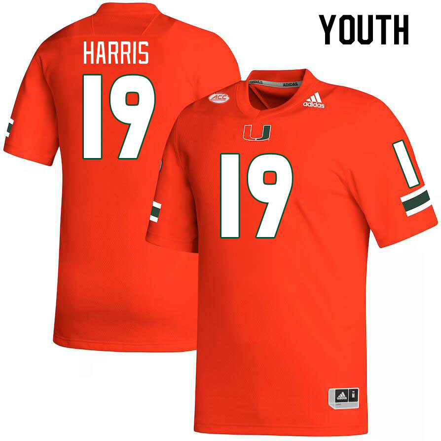 Youth #19 Jaden Harris Miami Hurricanes College Football Jerseys Stitched-Orange